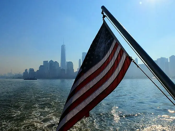 Ellis Island in New York - View to Manhattan