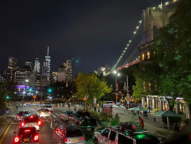 Gray Line Hop on Hop off bus in New York Brooklyn at Night