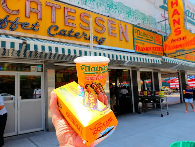 Denos Wonder Wheel Amusement Park in Coney Island - Nathans Famous Hot Dog