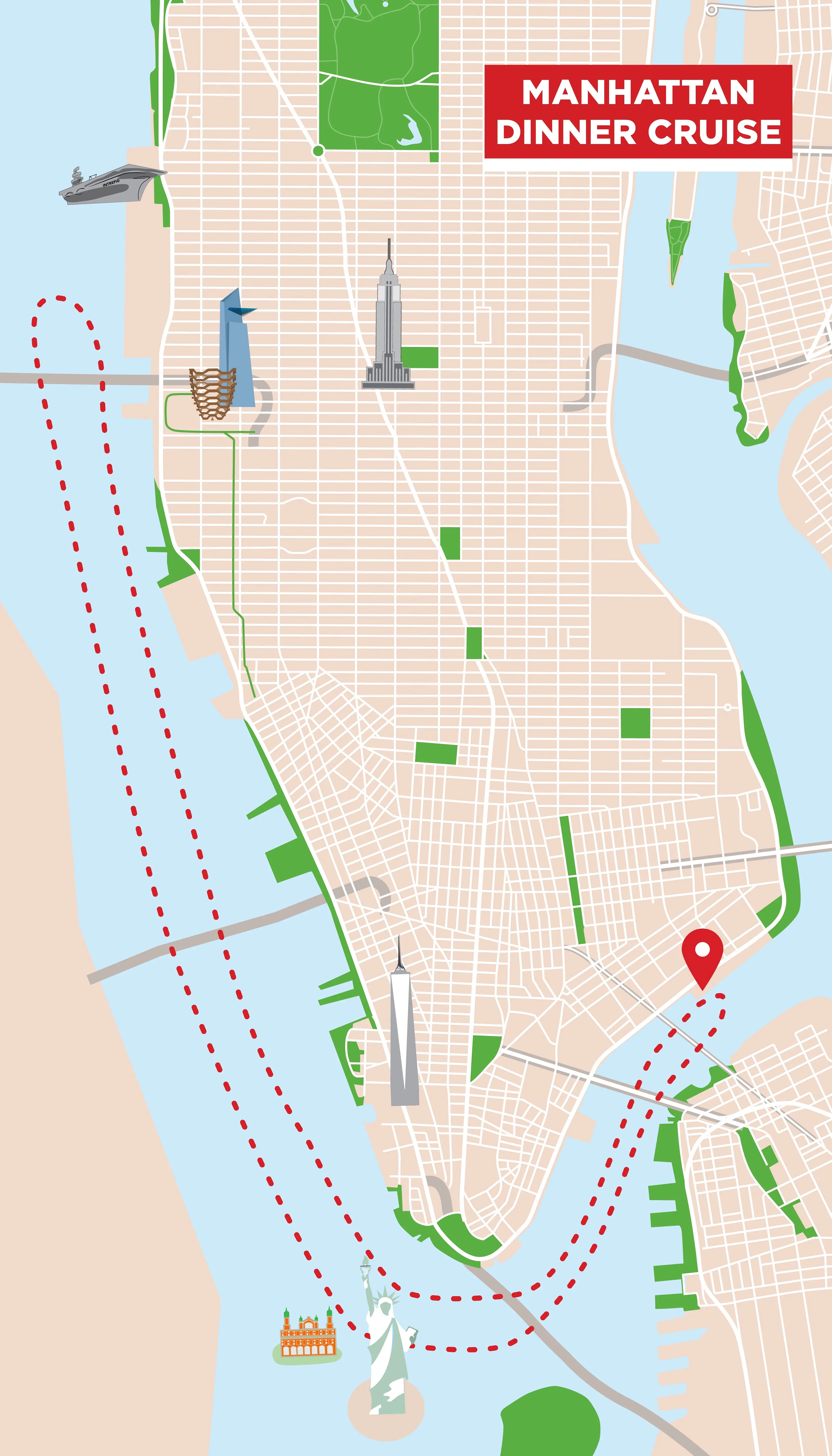 Manhattan Dinner Cruise in New York - Map of the route