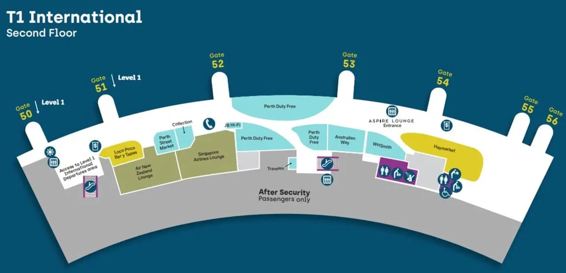 Flights to New York from Perth Australia - PER Aiport Map T1