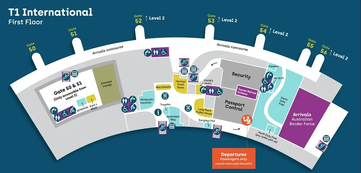 Flights to New York from Perth Australia - PER Airport Map