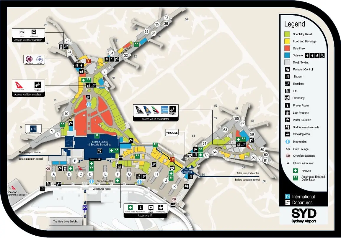 Flights to New York from Sydney Australia - SYD Airport Map